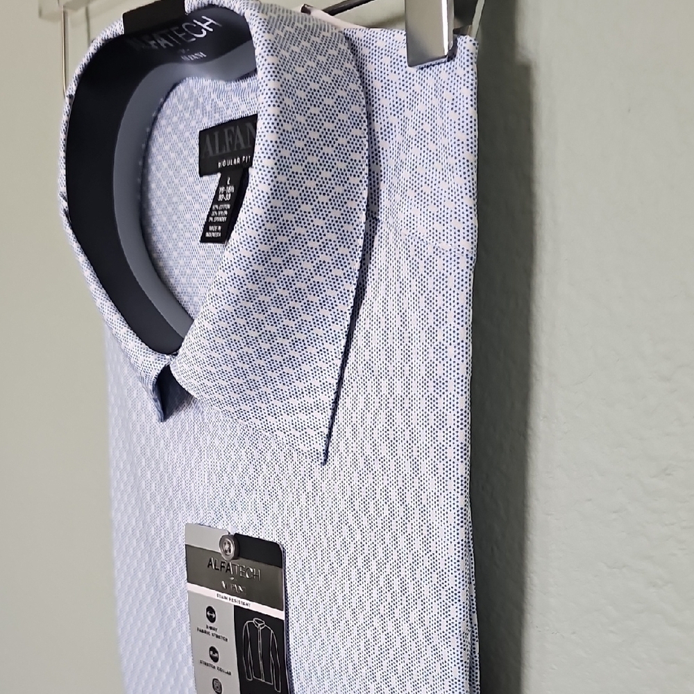Alfani Alfatech Men's Light Blue Geometric Dress Shirt NWT Large 16-16.5 - Picture 5 of 7